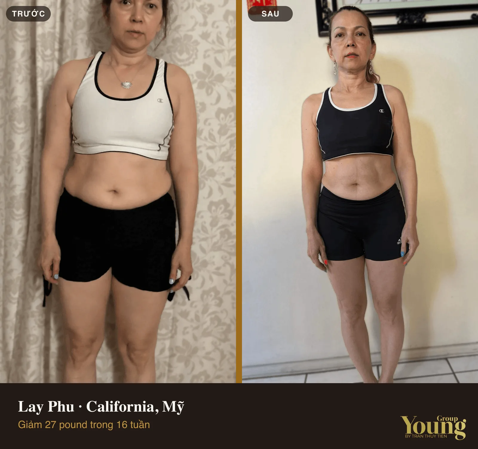 Chị Lay Phu trước và sau khi giảm 27 pound