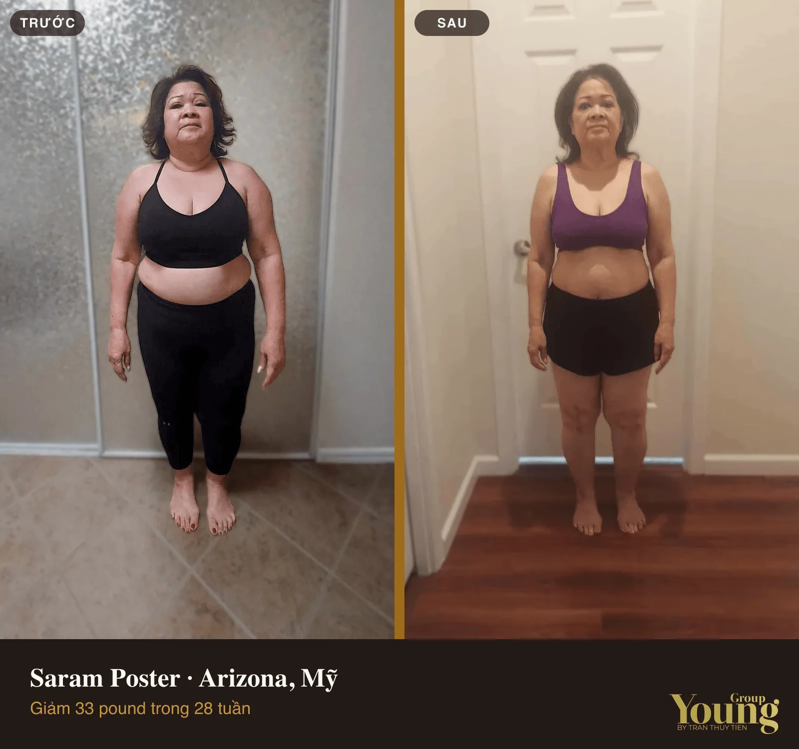 Chị Saram Poster trước và sau khi giảm 33 pound