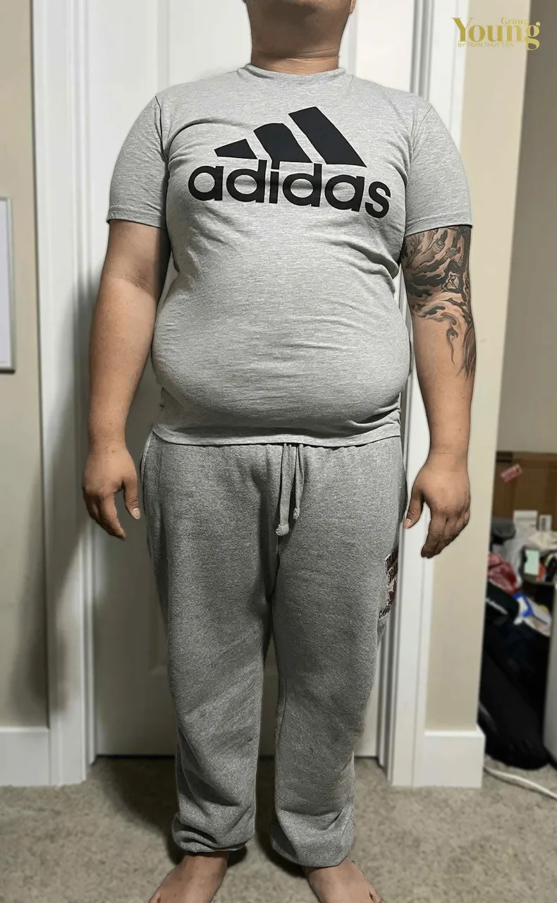 Jordan Tran trước và sau khi giảm 80 pound, ảnh trước